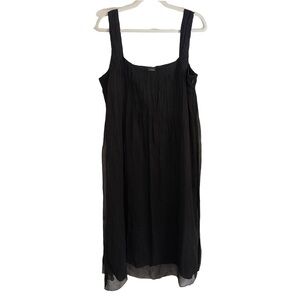 Eileen Fisher Silk Crinkle Black Midi Tank Dress Size Large